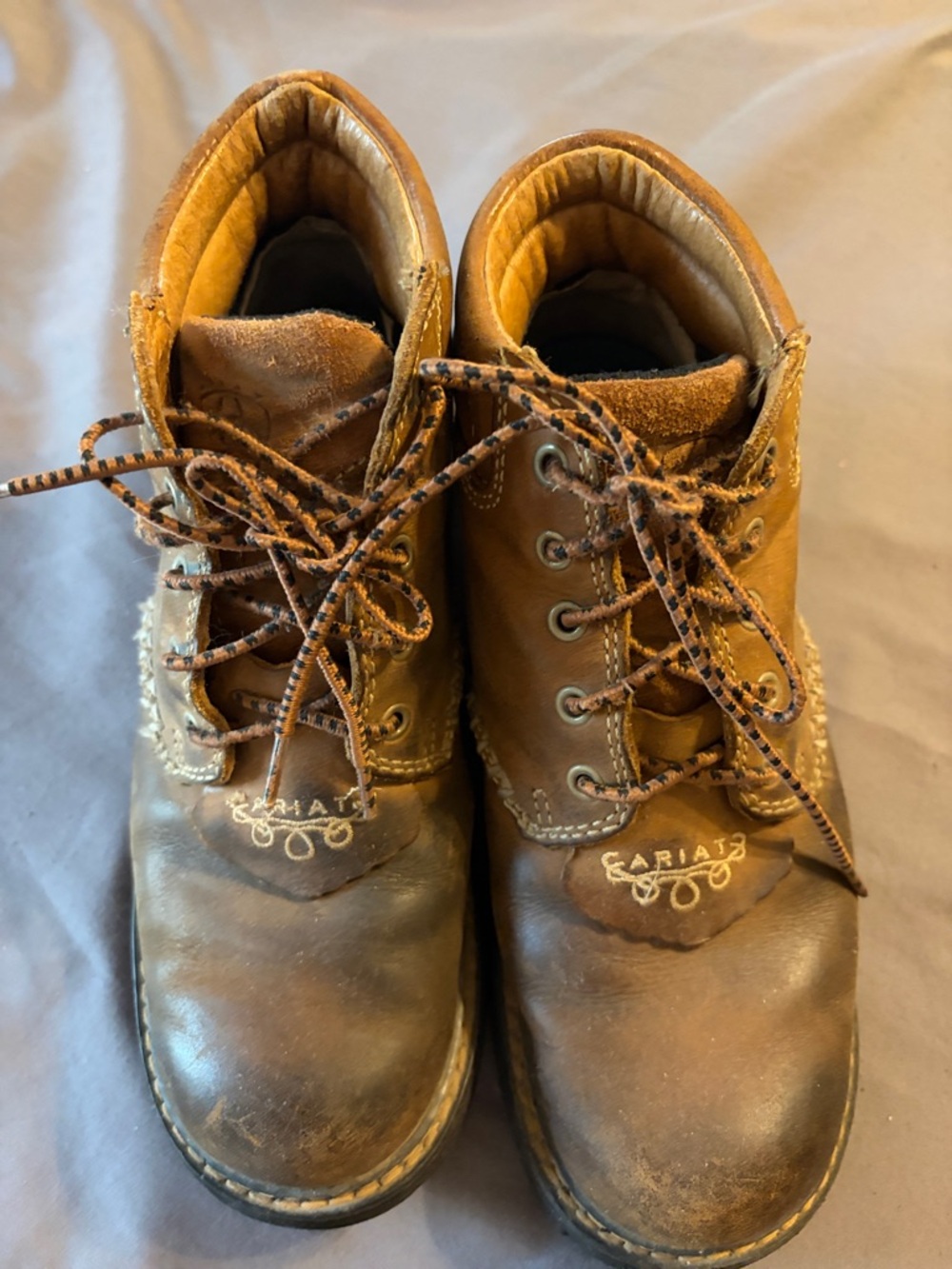 Ariat Tan Brown Leather Lace-Up Work Boots